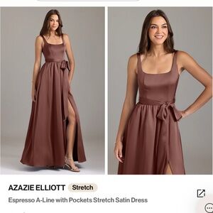 Azazie Elliott Satin Maxi Dress in Espresso